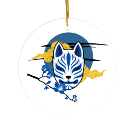 Black and Blue Japanese Kitsune Mask Ceramic Ornaments