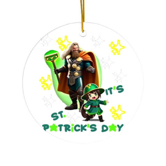 Kids St. Patrick's Day Shamrock "Thor, anime" Ceramic Ornaments