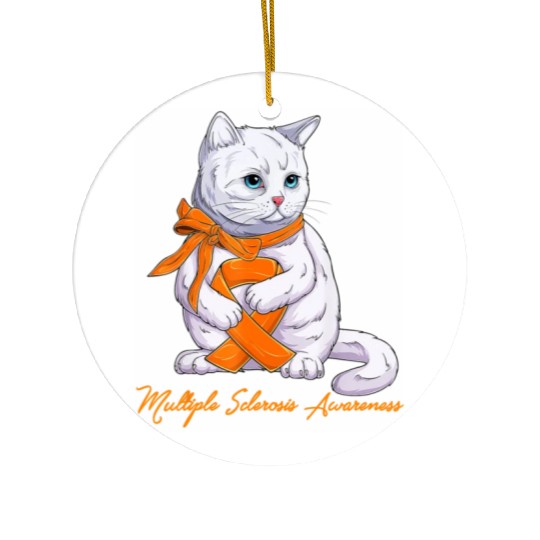 Multiple Sclerosis MS Awareness Cute Cat Wear Oran Ceramic Ornaments