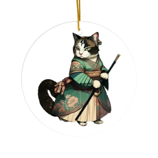 Cat Dressed as Mulan Ceramic Ornaments