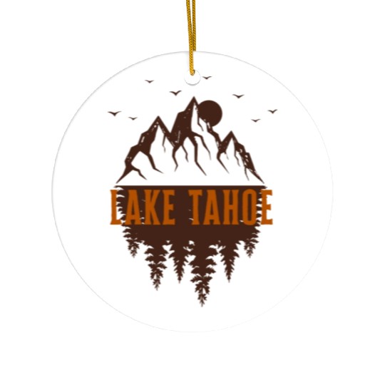 lake tahoe retro mountain Ceramic Ornaments