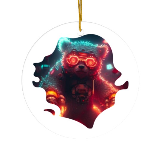 Cool Mecha Grizzly with Cyborg Steampunk Style Ceramic Ornaments