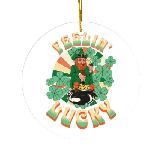 Feeling Lucky Groovie Leprachaun St. Patricks Day Ceramic Ornaments