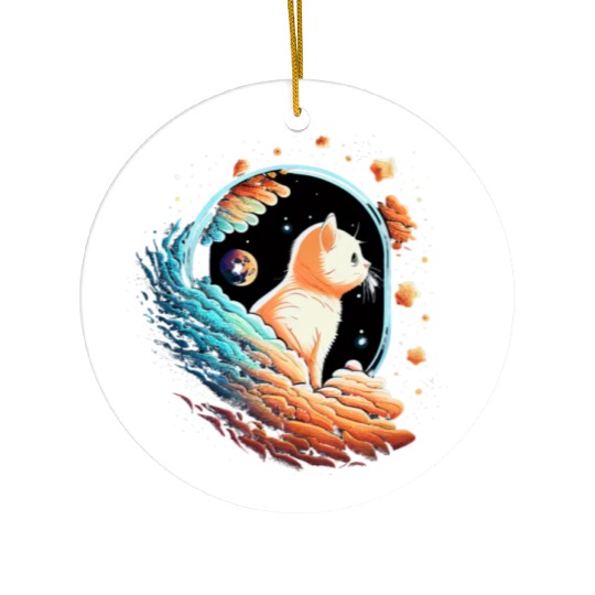 Astronaut Cat Space Cat on Galaxy Cat Lover Ceramic Ornaments