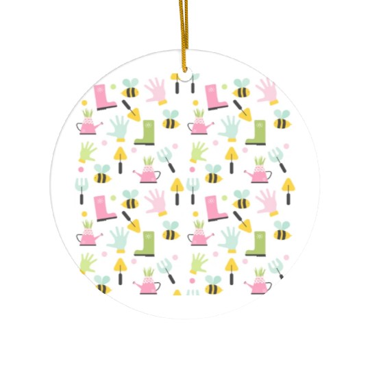 gardening icon seamless pattern on white. Ceramic Ornaments
