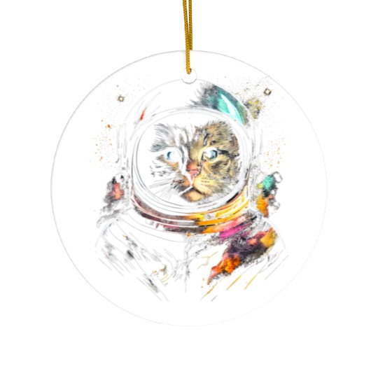 Space Cat on Galaxy Cat Lover Ceramic Ornaments