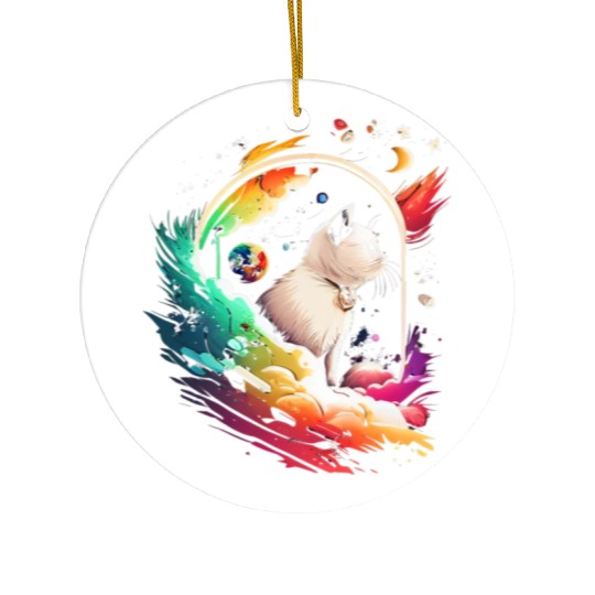 Space Cat on Galaxy Cat Lover Ceramic Ornaments
