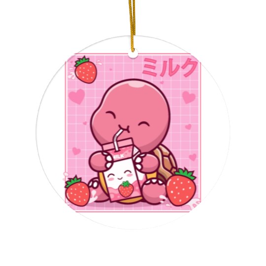 Kawaii Turtle Lover Strawberry Milk Shake Otaku Ceramic Ornaments