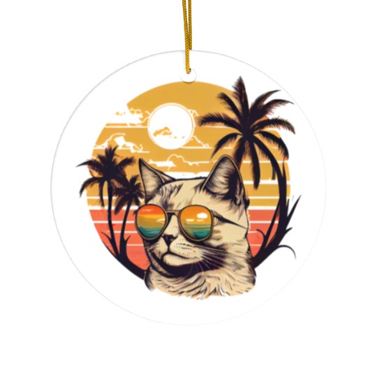 Retro Cat Vintage Sunset 80s 90s Sunglasses Party Ceramic Ornaments