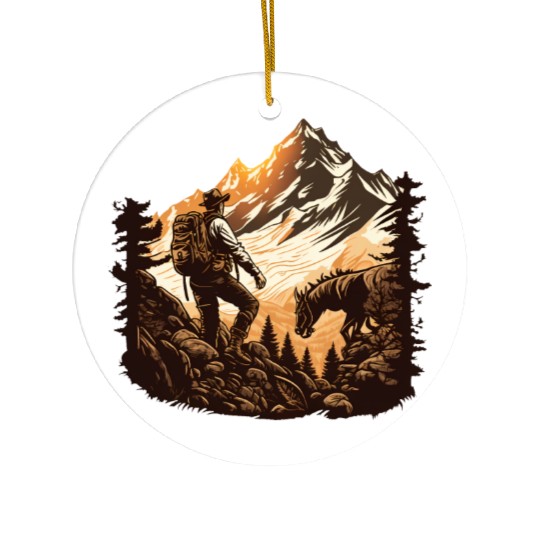 walking in mountains Ceramic Ornaments
