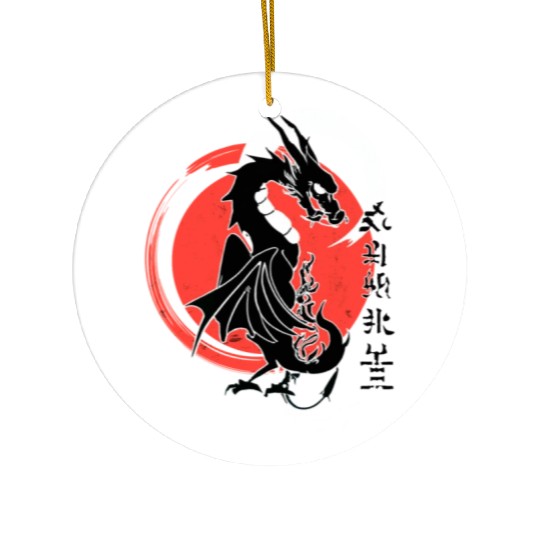 Black dragon, red moon Ceramic Ornaments
