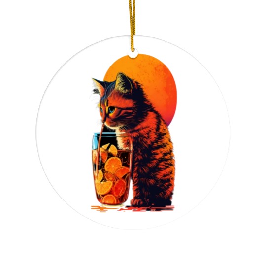 Funny Cat Drinking Cocktail Cat Lover Ceramic Ornaments