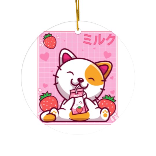 Kawaii Kitten Cute Cat Strawberry Milk Shake Ceramic Ornaments