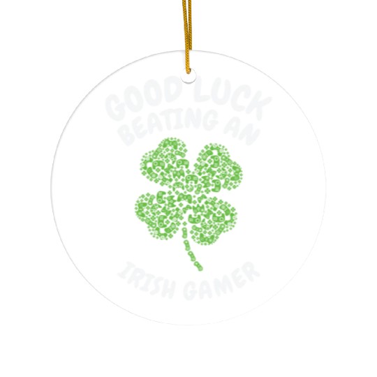 St. Patrick's Day Gaming Shamrock Gamer Video Ceramic Ornaments