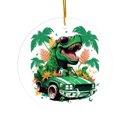 St Patricks Day Dinosaur Monster Truck Trex Ceramic Ornaments