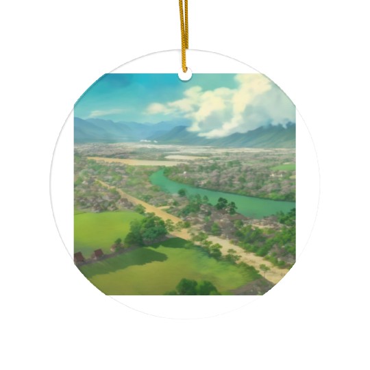 Vilage with River Ceramic Ornaments