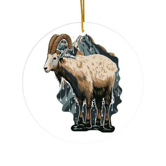 a mountain goat lives in the mountains Ceramic Ornaments