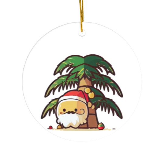 Tropical Santa enjoying Summer Ceramic Ornaments