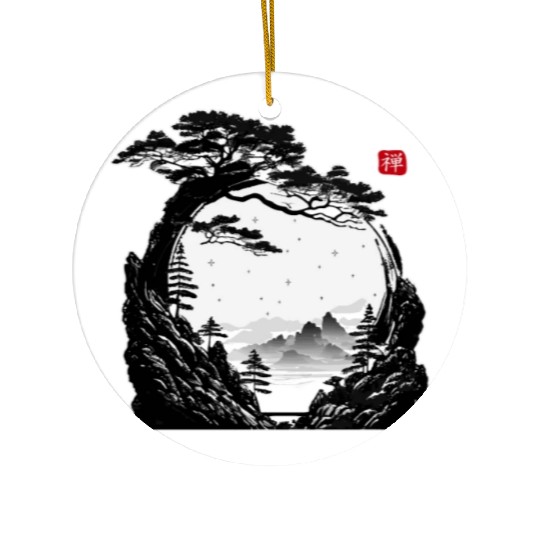 Japanese Zen Circle Landscape Buddhism Bonsai Tree Ceramic Ornaments