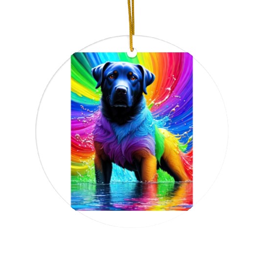 Labrador Retriever with rainbow splashes of colors Ceramic Ornaments