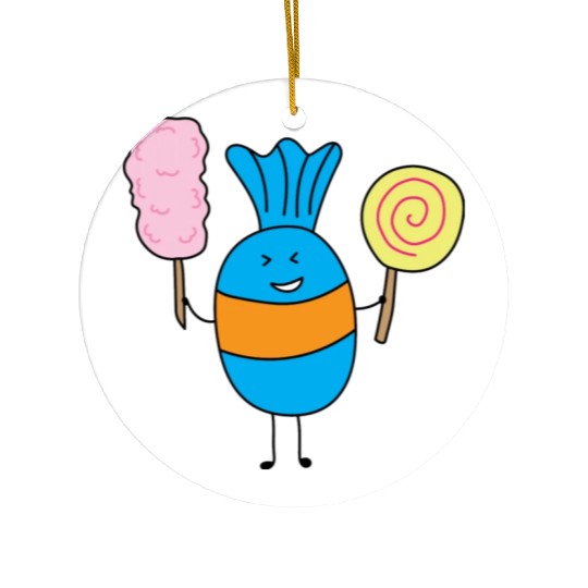 Cute Candy Holding Lollipop And Cutton Candy Ceramic Ornaments