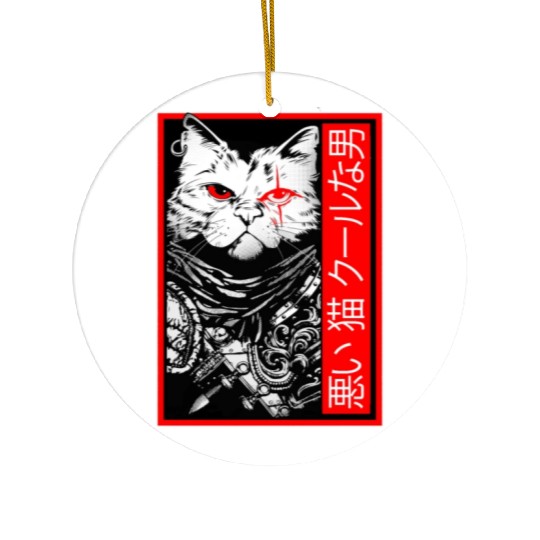 Samurai Cat: "Bad Cat, Cool Dude" with Japanese Te Ceramic Ornaments