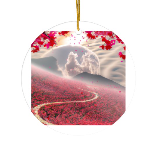 Misty Mountain Cherry Blossom Landscape Ceramic Ornaments