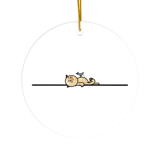 Funny cat with seagull Ceramic Ornaments