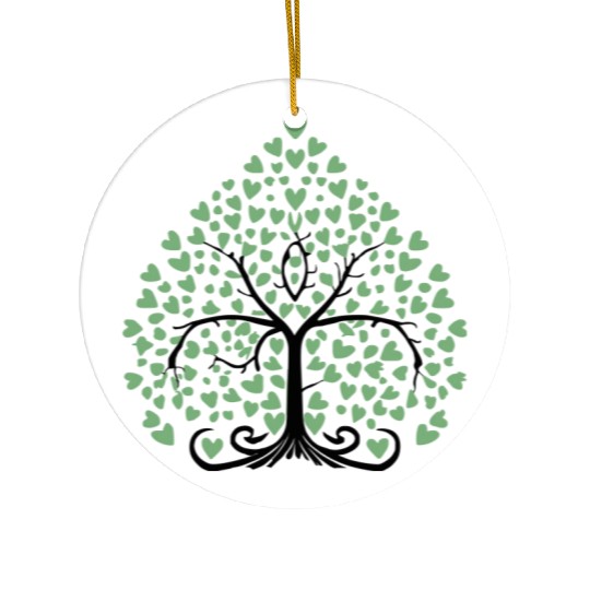 Tree of Life with Hearts Two Color Vector Ceramic Ornaments