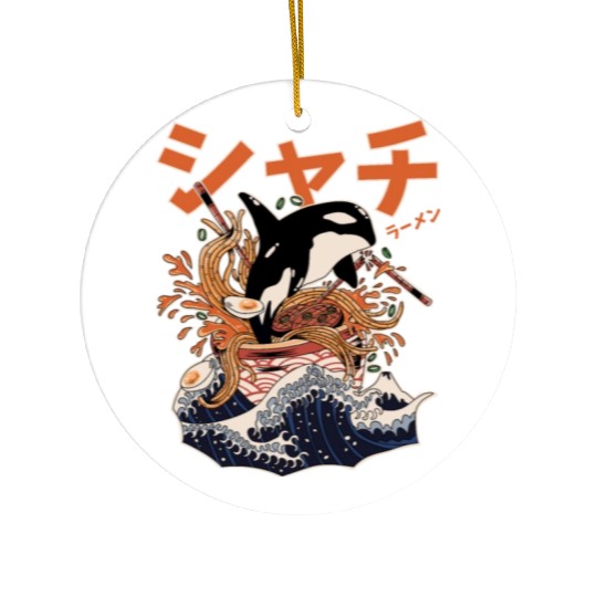 The Great Orca Killer Whale Ramen (Japanese Text) Ceramic Ornaments