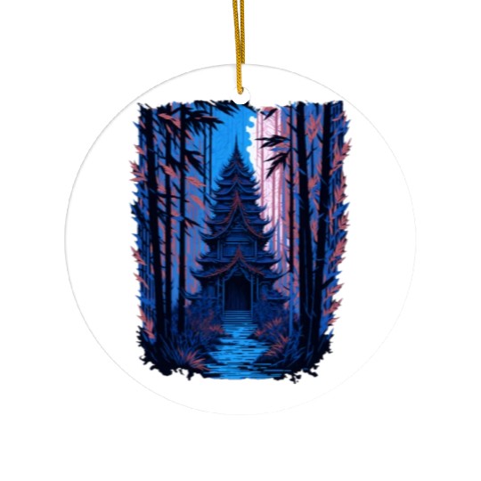 Japanese Temple in a Bamboo Forest Ceramic Ornaments