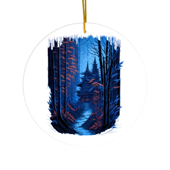 Japanese Temple in a Bamboo Forest Ceramic Ornaments