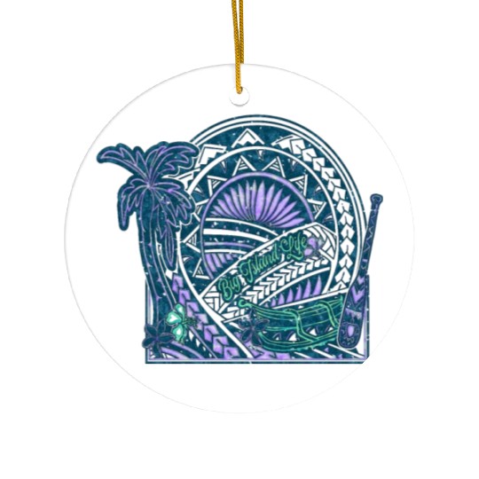 Big Island Outrigger Canoe Teal Tribal Ceramic Ornaments