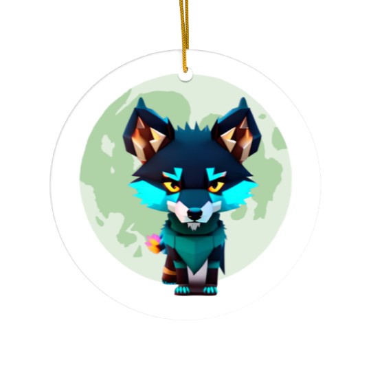 Cute Wolf Moon Graphic Ceramic Ornaments