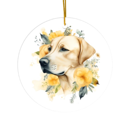 Yellow Lab Dog Watercolor Floral Ceramic Ornaments