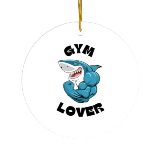 Blue Illustrated Shark Gym Lover Ceramic Ornaments