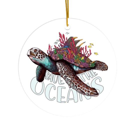 Save The Ocean Sea Turtle Reefs Cartoon Ceramic Ornaments