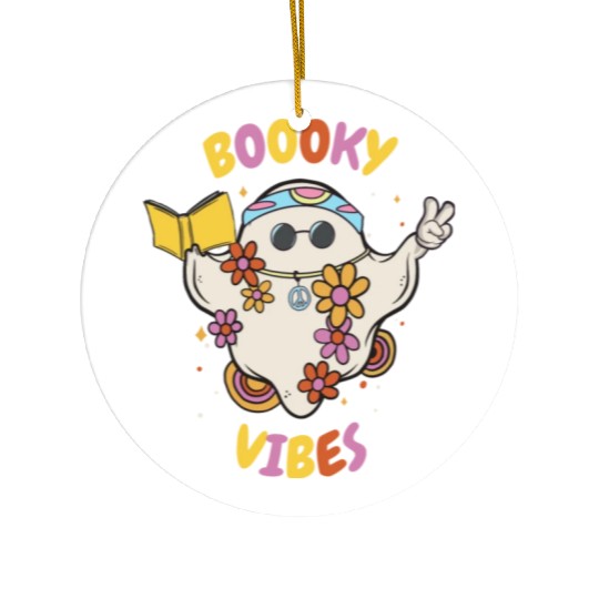 Reading Teacher Halloween Groovy Floral Ghost Ceramic Ornaments