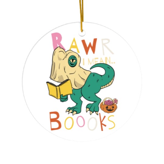 Reading Teacher Halloween T Rex Ghost Book Ceramic Ornaments