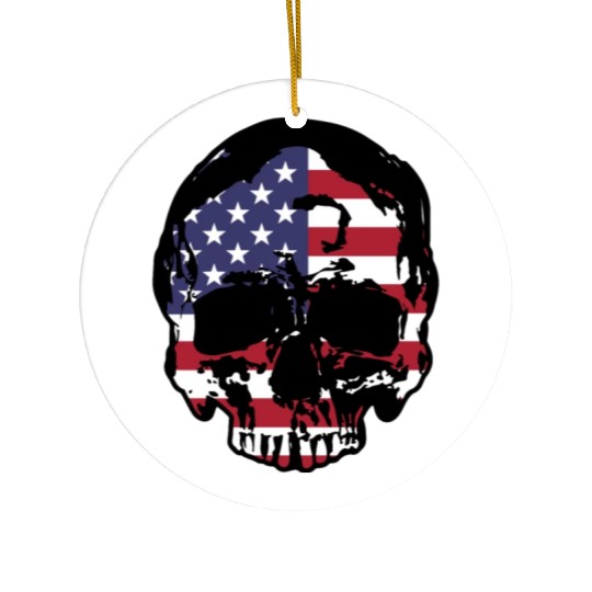 skull head with american flag Ceramic Ornaments