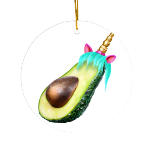 Happy unicorn avocado Ceramic Ornaments