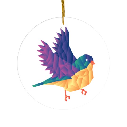 Polygon Shape Multi Colored Bird Pattern Nature Ceramic Ornaments