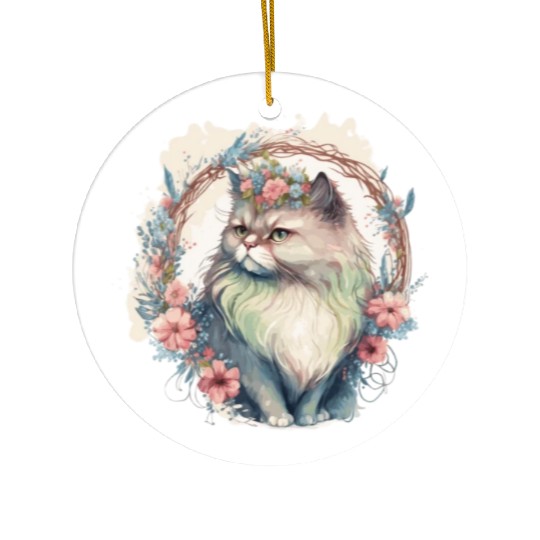 Cute Persian Cat Flower Crown Cats Pet Kitten Ceramic Ornaments