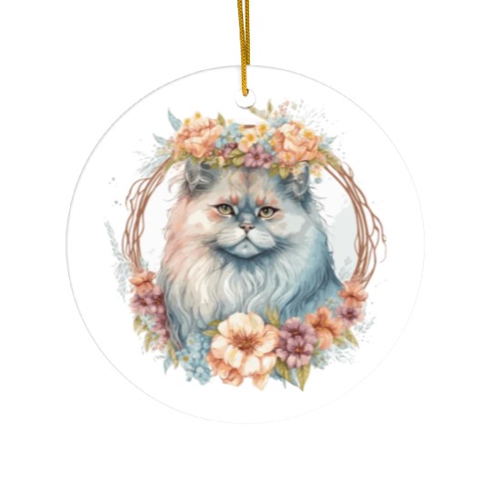 Cute Persian Cat Flower Crown Cats Pet Kitten Ceramic Ornaments