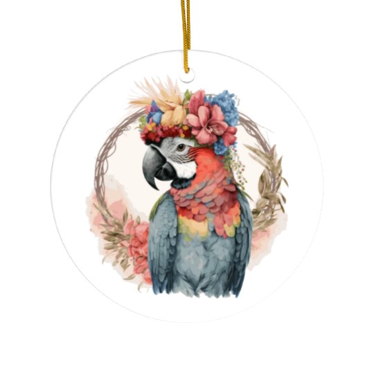 Colorful Parrot Watercolor Macaw Bird Flower Crown Ceramic Ornaments