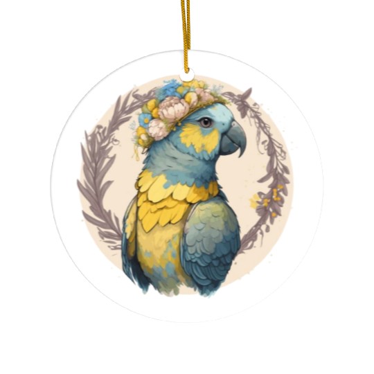 Yellow Blue Ara Macaw Flower Crown Parrot Parakeet Ceramic Ornaments