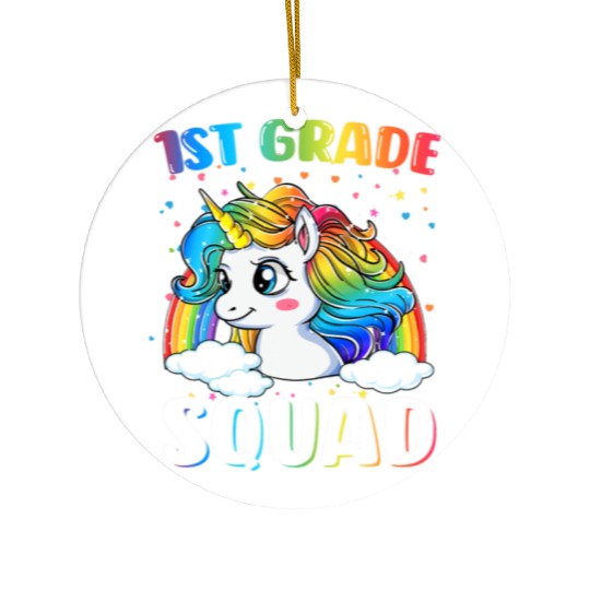 1st Grade Squad Unicorn Rainbow Back To School Ceramic Ornaments