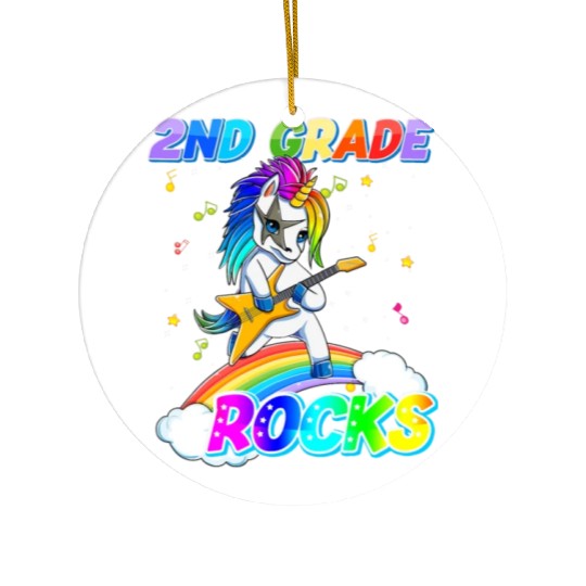 2nd Grade Rocks Unicorn Rainbow Back Ceramic Ornaments