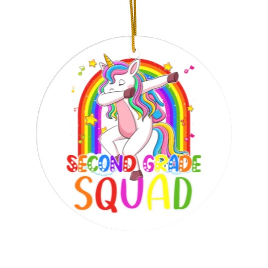 2nd Grade Squad Dabbing Unicorn Rainbow Back Ceramic Ornaments