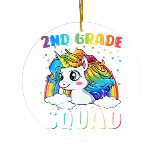 2nd Grade Squad Unicorn Rainbow Back Ceramic Ornaments